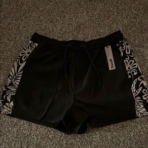 Black and White Patterned Swim Shorts